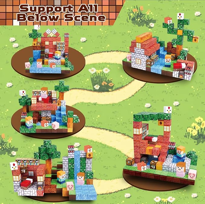 Magnetic Blocks | 150PCS Grassland Magnetic Building Blocks Set | STEM Learning Toys| Construction Building Toy for Kids 3+ Boys and Girls |Magnetic Building Blocks Christmas Birthday Gifts