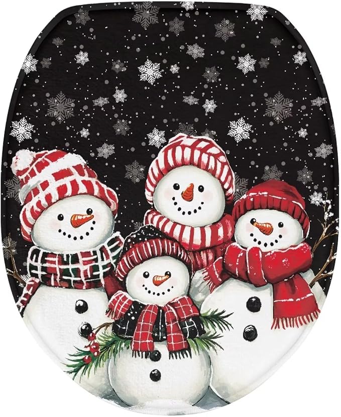 Snowman Family Toilet Seat Lid Covers Home Decor Christmas Toilet Tank Cover for Rv- Xmas Replacement Universal Fit Oval Bathroom Accessory