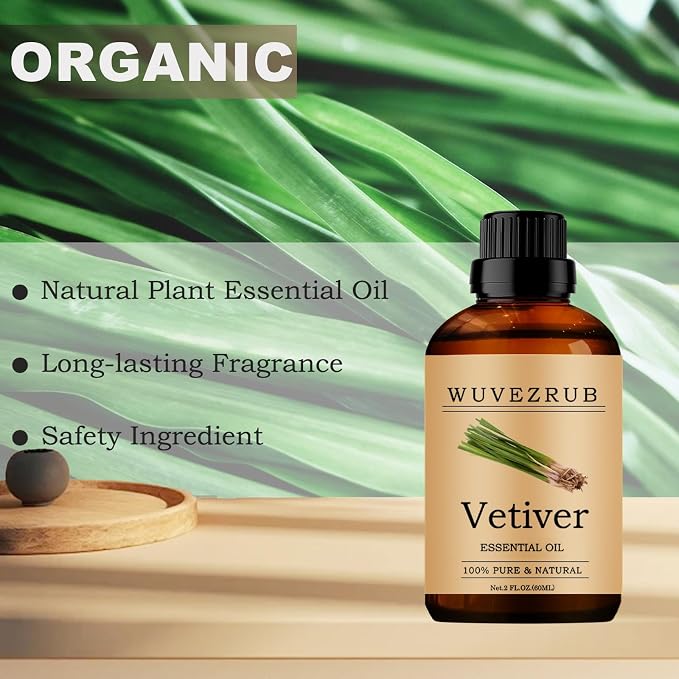 Vetiver Essential Oil, 60ML Pure and Natural for Aromatherapy Diffuser - 2 Fl Oz
