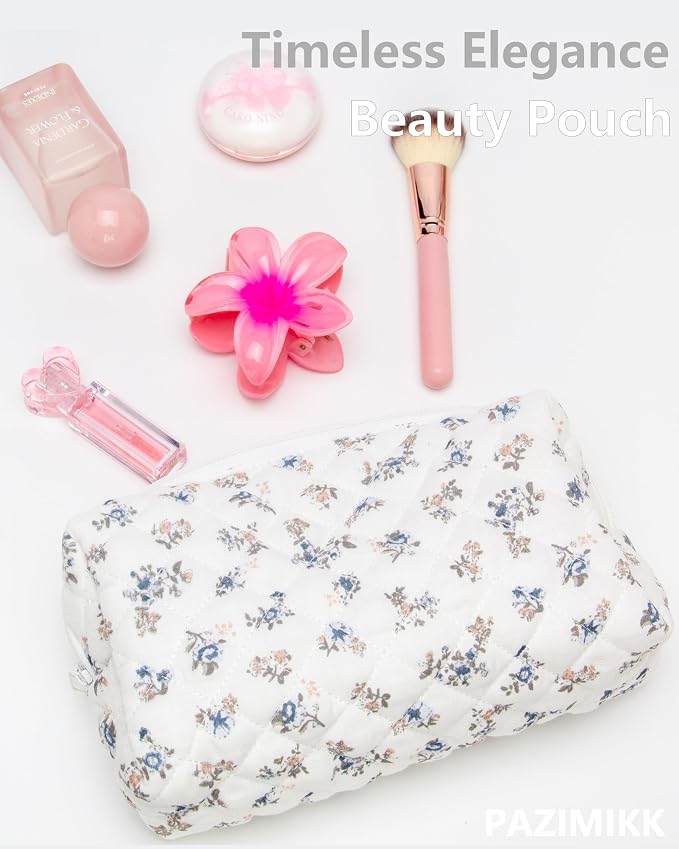 Small Quilted Makeup Bag,Zipper Cosmetic Pouch,Gauze Hyacinth,6 Pack | Lightweight Cosmetic Bag Organizer for Women,Purse Storage Holds Makeup,Toiletries,Skincare,Beauty Essentials,Travel Items