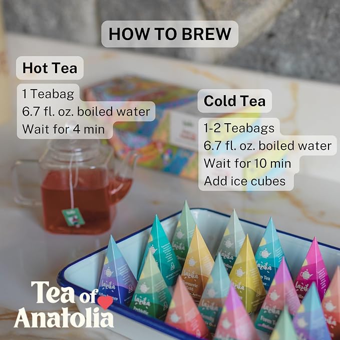 Lazika Tea Sampler with Premium Presentation Box, 20 Counts, 4 of Each Blend Individually Wrapped, Black, Green and Herbal Tea Variety Gift Set, Collection with Pyramid Infuser Bag