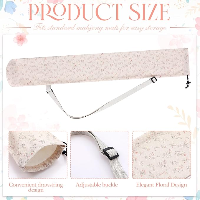 Shinylin 35 Inch Mahjong Mat Carrying Bag with Strap, Printed Drawstring Mahjong Holder Bag Outdoor Travel Canvas Storage for Board Games, Yoga Mats, Tripod