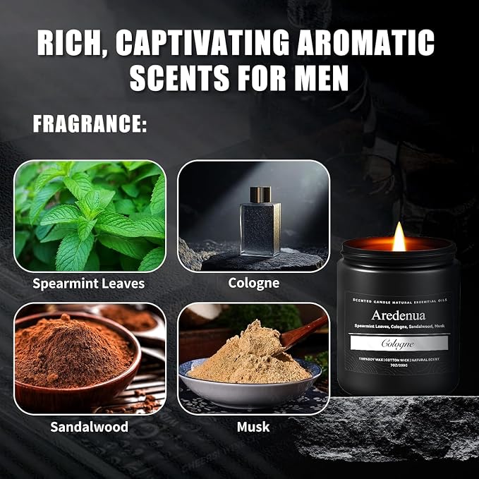Cologne Men Candles | Men Scented Candles for Home - 7oz Soy Candle for Home Scented - 50 Hours Long Lasting, Aromatherapy Gifts for Women Men