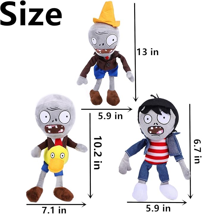 JHESAO 6 PCS Plants and Zombies Plush Green Skirt Zombies Plushies Sets Toy Conehead Zombie, 1 2 Stuffed Soft Duck Zombie Doll, Yeti PVZ Plush Figure Doll New