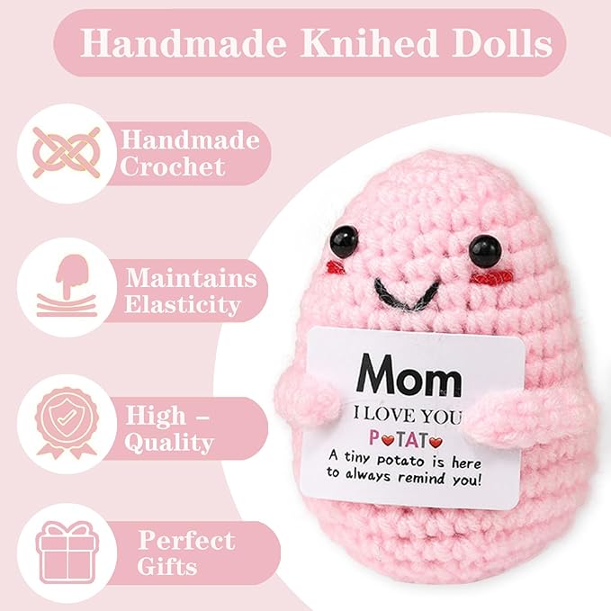 Birthday Gifts for Mom Handmade Emotional Crochet Positive Potato with Encouragement Card (I Love Mom)