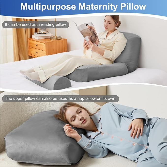 Pregnancy Pillows for Sleeping, 44.5 Inch Pregnancy Massage Pillow Full Body Pillow with Leg Pillow & Removable Cover - Support for Back, Legs, Belly, HIPS for Pregnant Women (Dark Grey)