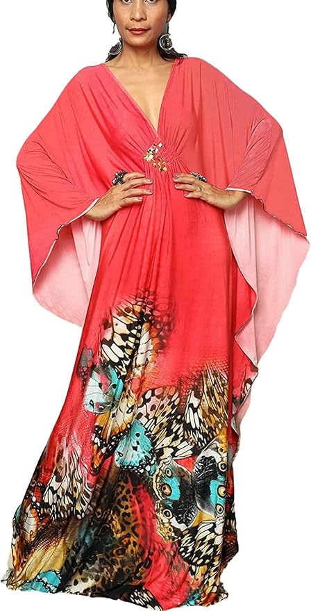 Venasha Womens Caftan Floral Print Kaftan Dress Short Sleeve Swimsuit Cover up Loungewear for Summer