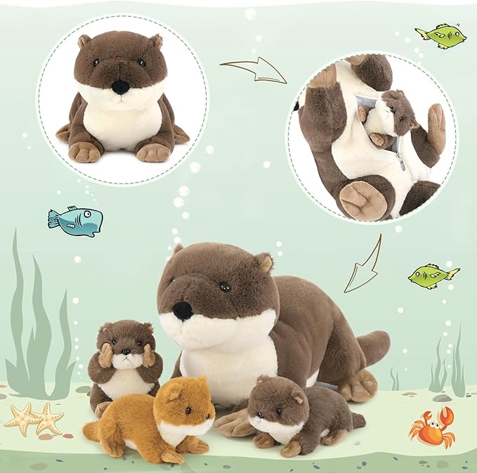 MaoGoLan 4Pcs River Otter Stuffed Animal with 3 Babies Inside-24in Giant Lifelike Soft Otter Plush Toys-Cuddly Wildlife Stuffed Animal for Otter Lover,Kids,Boys,Girls