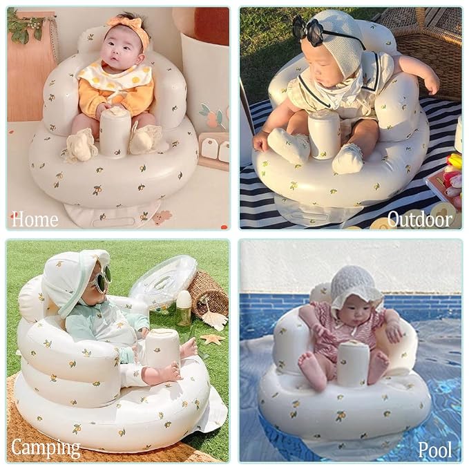 Inflatable Baby Chair, AirSwim Baby Inflatable Seat for Babies 3 Months and Up Summer Inflatable Baby Seat for Sitting Up, Blow Up Baby Floor Seat with Built in Air Pump, Orange