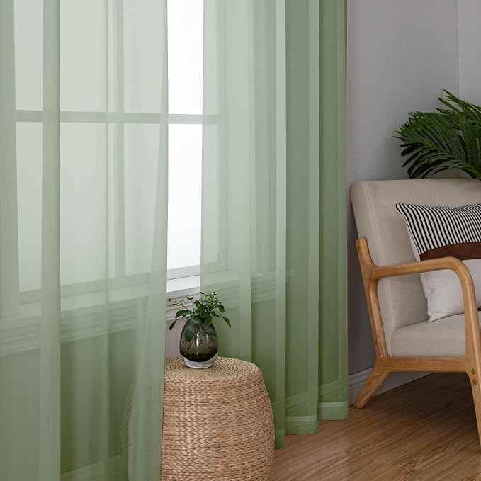 OWENIE Sheer Curtains, Sage Green Sheer Curtains 78 inch Length 2 Panels Set, Rod Pocket Voile Fimly Sheer Drapes for Living Room/Bedroom, 2pcs, Each 42" W x 78" L