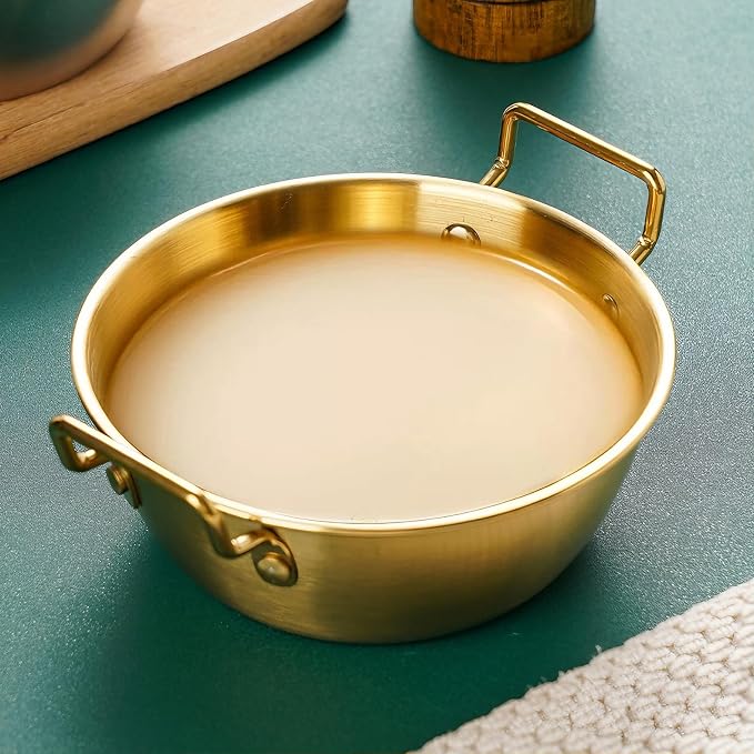 3Pcs Stainless Steel Sauce Dishes with Handles, Korean Golden Dipping Bowls | Small Metal Dipping Bowl, Korean Ramen Bowl, Mini Soup Bowl Stackable Appetizer Plates for Sushi BBQ Appetizer Seasoning
