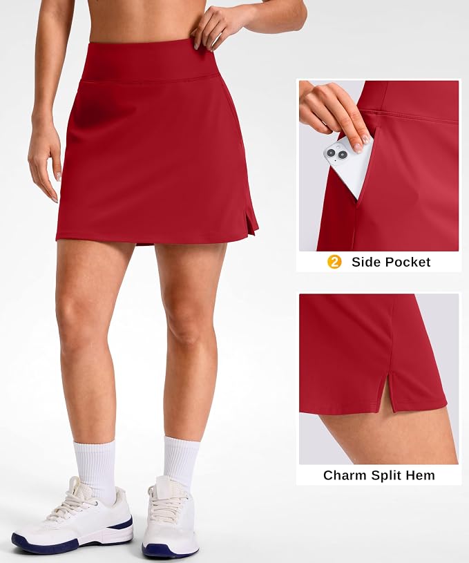 14"/16" Skorts with 3 Pockets | Side Slits, High Waisted, Built-in Shorts, A Line, Casual, Pickleball, Athletic, Golf, Tennis Skirt, for Women