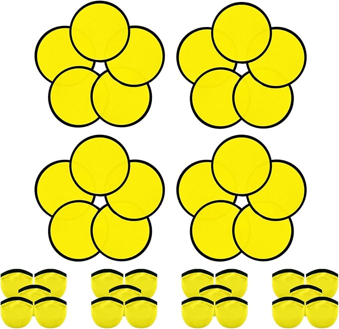 20PCS Foldable Flying Disc Fans with Bags, 9.8'' DIY Handheld Black Egde Fabric Folding Fan for Outdoor Game Activities Birthday Party Favors Gifts, Yellow