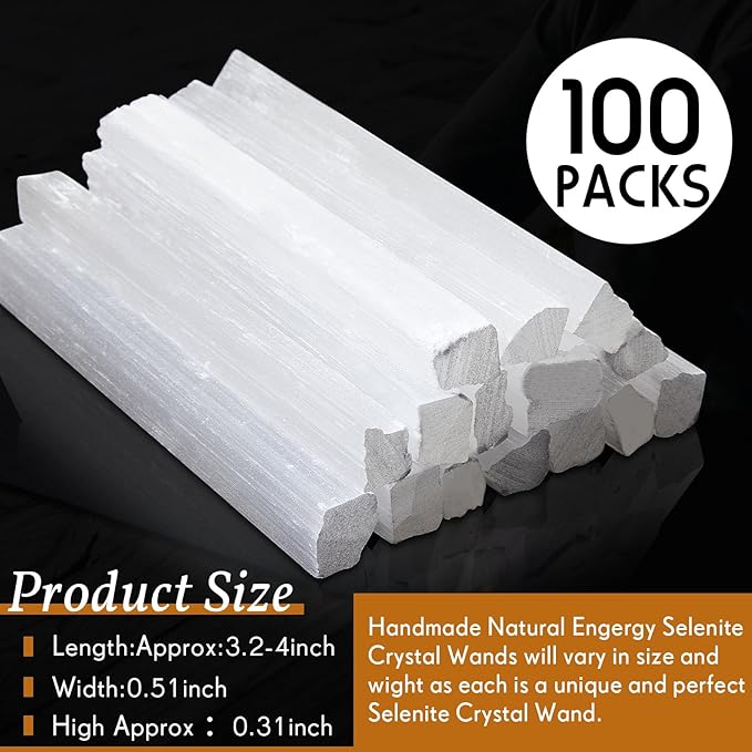 Tessco for you 100 Pieces 3.2 to 4 Inches Selenite Crystal Wands Selenite Sticks White Crystals and Healing Stones Spiritual Long Healing Crystals Stick for Reiki Metaphysical Energy Witchcraft