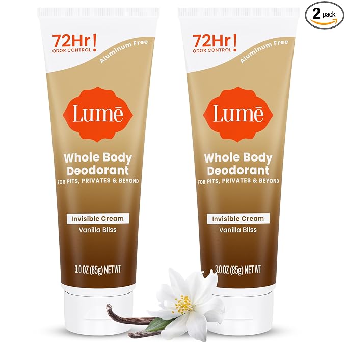 Lume Whole Body Deodorant - Invisible Cream Tube - 72 Hour Odor Control - Doctor Developed - Aluminum Free, Baking Soda Free and Skin Loving - 3.0 Ounce (Pack of 2) (Vanilla Bliss)