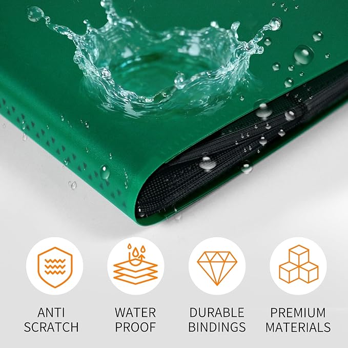 Trading Card Binder 9 Pocket, 360 Card Waterproof Folder with Side Loading Sleeves, Sturdy Card Collection Album for MTG, TCG, Game Cards & Sports Cards, Dark Green