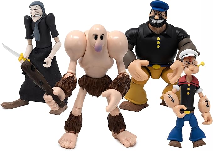 Boss Fight Studio Popeye Classics Set of 4 Villain Action Figures - Popeye, Bluto, Sea Hag, & The Goon - Highly Articulated Collectible Figurines with Accessories, Alternate Heads and Hands - 1:12