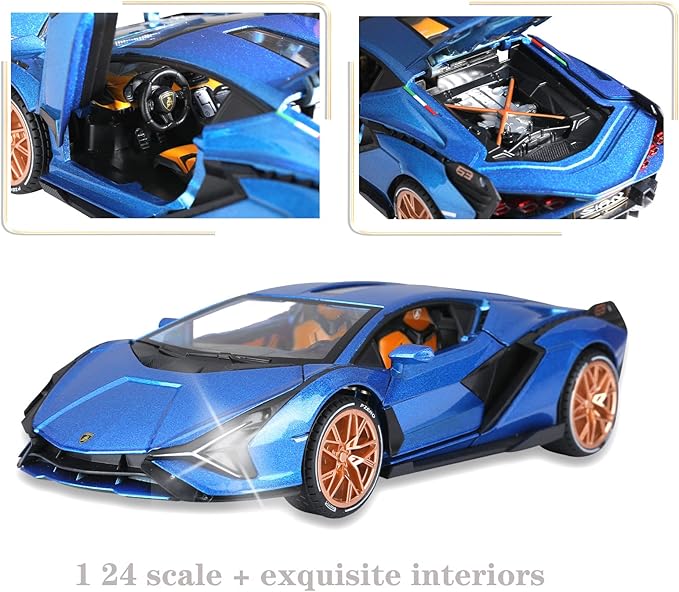 SASBSC Lambo Toy Cars for Kids Sian Fkp37 Model Car Diecast Metal Cars with Light and Sound Pull Back Car Toys for 3+ Year Old Boys (Blue-1 24)