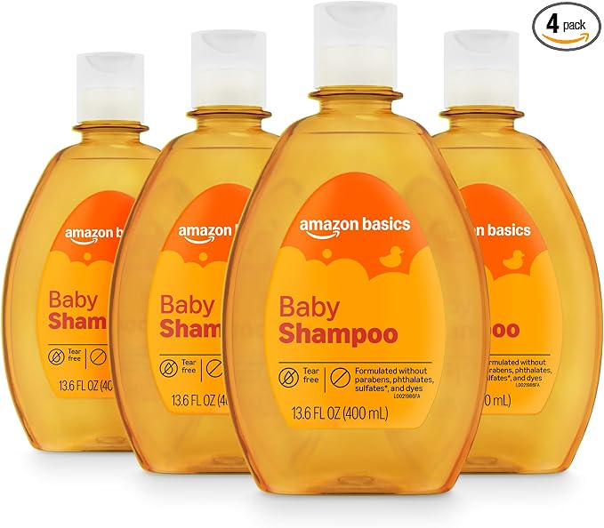 Amazon Basics Tear-Free Baby Shampoo, 13.6 Fluid Ounce, 4-Pack, Packaging May Vary