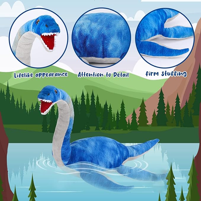 Plesiosaurus Plush Toy, Dinosaur Stuffed Animal Throw Plushie Pillow Doll, Soft Blue Fluffy Friend Hugging Cushion - Present for Every Age & Occasion