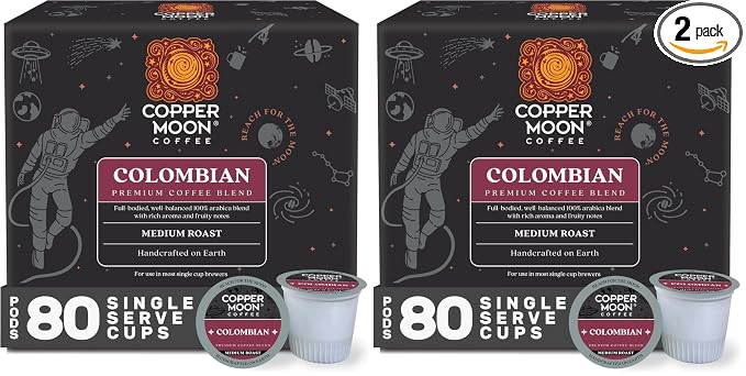 Copper Moon Single Serve Coffee Pods For Keurig K-Cup Brewers, Medium Roast, Colombian Blend, 80 Count (Pack of 2)