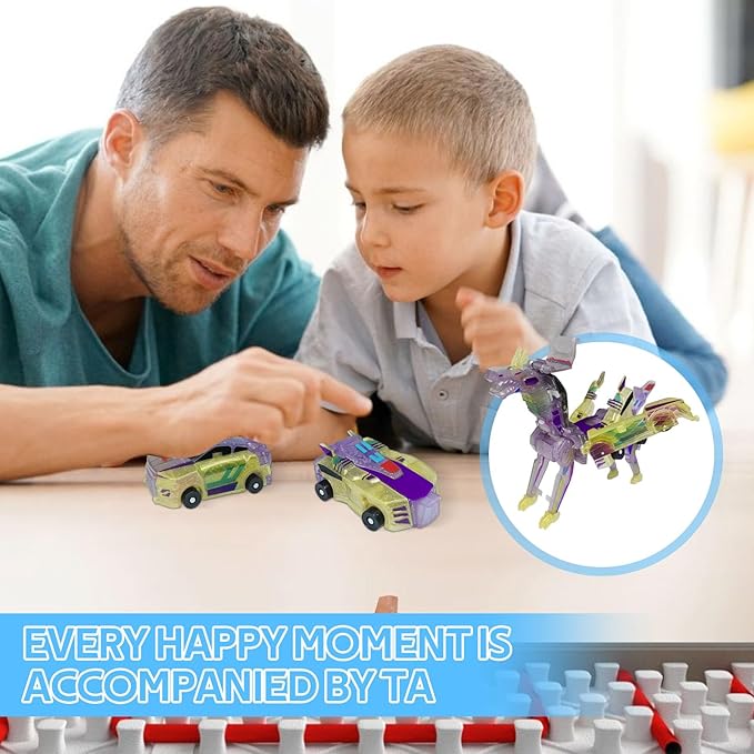 Dinosaur Collision Transforming Car Toy,Magnetic Cars Transform Into Dinosaurs,Transformation Car Toys for Boys & Girls with Transform Feature (Crystal-Color)