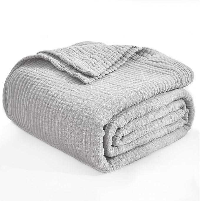EMME Muslin Blankets for Adults Grey Small Blanket 40" x 50" | Throw Blanket for Couch Breathable Gauze Soft Lightweight Airy Light