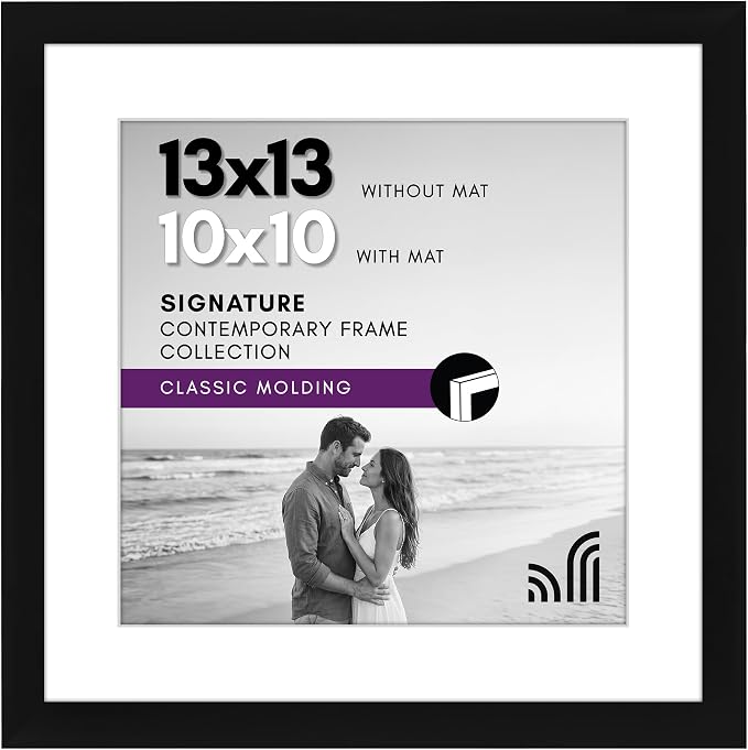 Americanflat 13x13 Picture Frame - Matted to 10x10 - Black | Engineered Wood construction, Shatter-resistant glass, sawtooth hangers included, use with or without mat