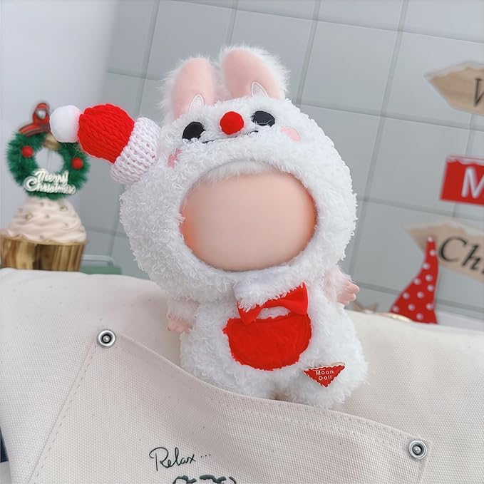 Christmas Hat Clothes for Dolls Accessories, Stylish Kawaii Festive Christmas Snowman Outfit Set 2 Pieces Suitable for 15cm 17cm Doll , Xmas Doll Clothing Set Replacement White