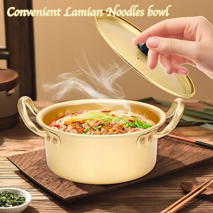 Ramen Pot, 2 Pack Korean Pots Korean Ramen Pot With Lid 2 Spoons And 2 Pairs Of Chopsticks For Kitchen Cookware