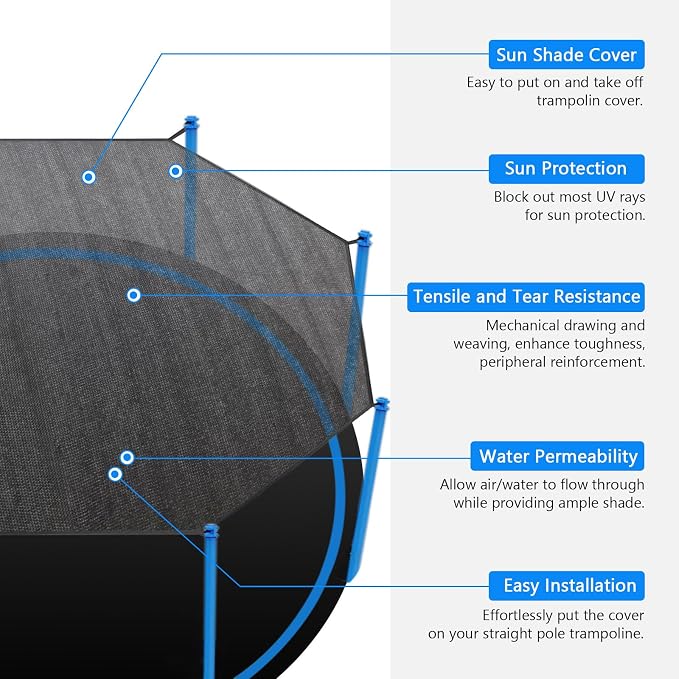 Trampoline Shade Cover,Outdoor Trampoline Cover 8ft 10ft 12ft 14ft 16ft Sun Protection Trampoline Sun Shade Cover,Easy to Install,for Straight Pole Trampoline(16FT 12 Poles)