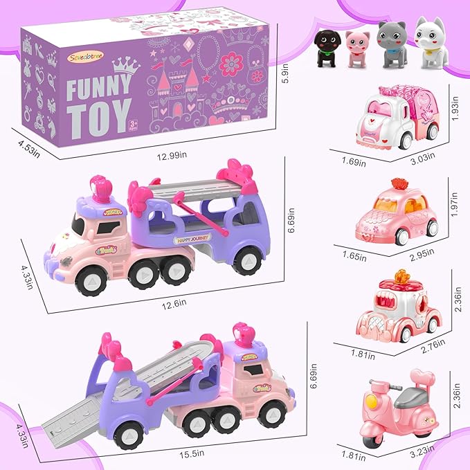Car Toys for 2 3 4 5 6 7 Year Toddler Girl,Princess Carrier Truck with Sound & Lights,Christmas Birthday Gifts for Kids Girls Age 3-12