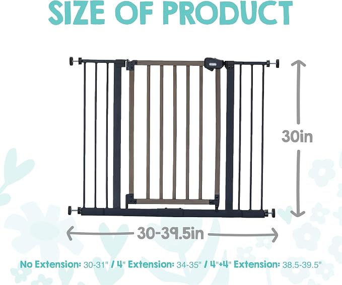 Regalo SAFETY 39" Extra Wide Wood Accent Baby Gate, Pressure Mount for Doorways & Bottom of Stairs, Babies, Toddlers & Pets, Ages 6–24 Months, TESTED & TRUSTED, AMERICAN DESIGNED, FAMILY OWNED
