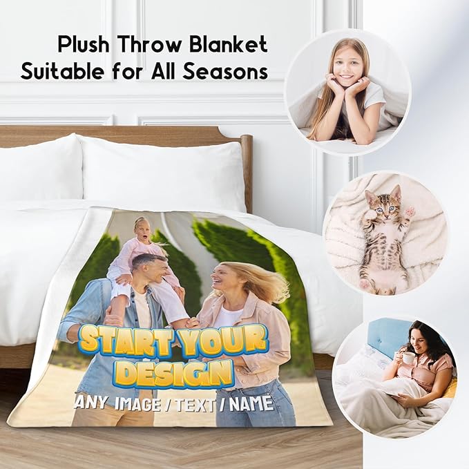 Personalized Blanket with Picture Name - Custom Photos Blankets Gift - 4 Sizes Soft Throws for Boys Teens Adults