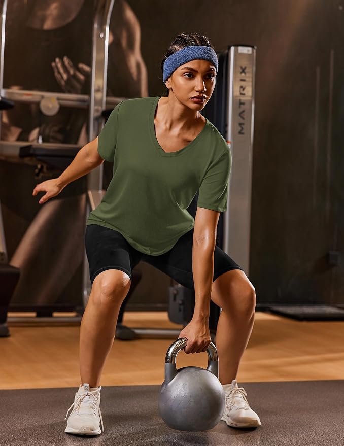 PINSPARK Soft Workout Tops for Women Short Sleeve V Neck Moisture Wicking UPF 50+ Sun Protection Quick Dry Gym Shirts