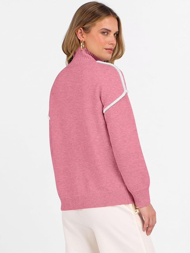ANRABESS Womens Quarter Zip Sweaters Fall Long Sleeve V Neck Shirts Collared Business Casual Tops Knit Pullover Sweatshirts