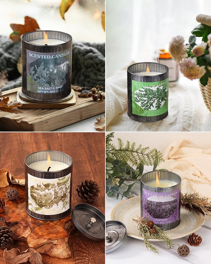 Scented Candles for Home, 8oz Soy Candle, 50H Burn, Sea Salt & Sage Aromatherapy, White Candle in Gift Box, Perfect for Birthday, Mother's Day, Christmas