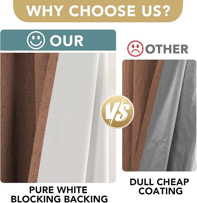 H.VERSAILTEX Linen Blackout Curtains 108 Inches Long 100% Blackout Thermal Insulated Textured Linen Look Curtain Draperies Anti-Rust Grommet, Energy Saving with White Liner, 2 Panels, Washed Spice