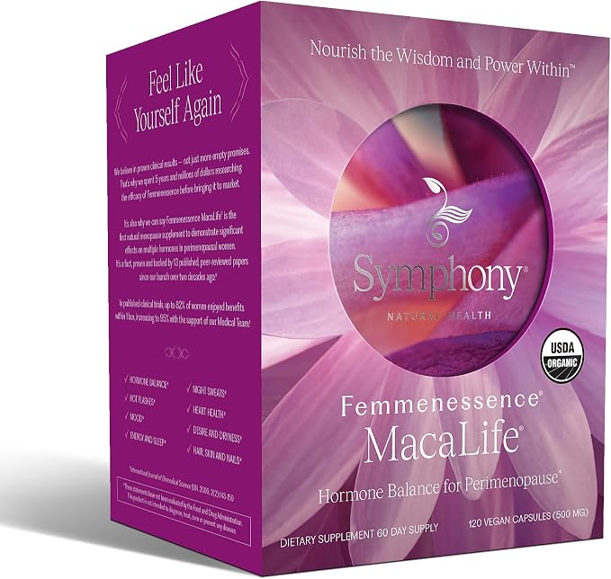 Femmenessence MacaLife – Clinically Proven Perimenopause Supplement for Women – Natural Hormone Balance, Mood, Hot Flashes & Night Sweats Relief – 240 Organic Vegan Capsules (120 Day Supply)