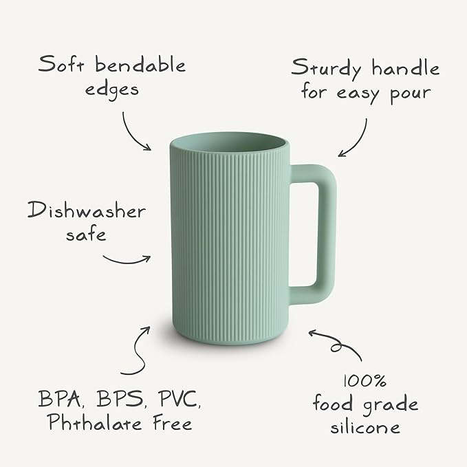 mushie Baby Bath Rinse Cup | 100% Food Grade Silicone | Shampoo & Body Washing Rinser Cup For Kids (Sage)