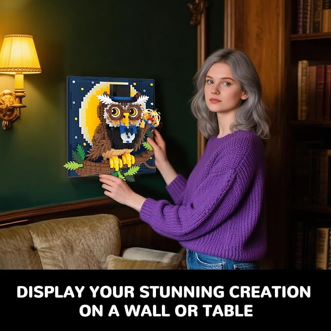 Magic Owl Animal 3D Wall Art Micro Mini Building Blocks Set, Unique Home Wall Decor or Table Display, No Compatible with Lego Set, Ideal Gift Toy for Adults Boys Girls (1272 PCS)