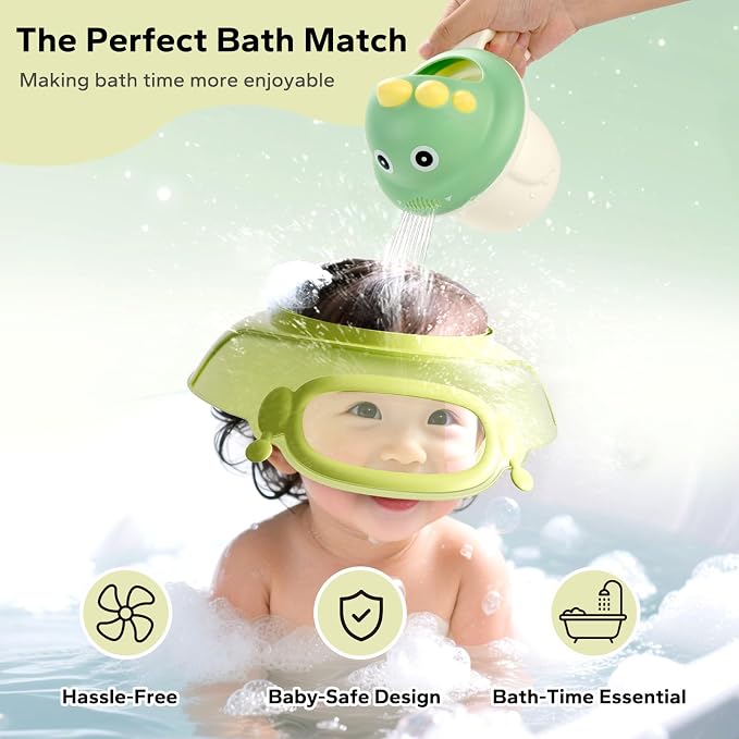 FUNUPUP Baby Shower Cap with Rinse Cup Hair Washing Shield Adjustable Bath Visor Control Flow Rinser Boys Girls Essentials Bathroom Accessories Newborn Must Haves Items Store Registry for Bathtime
