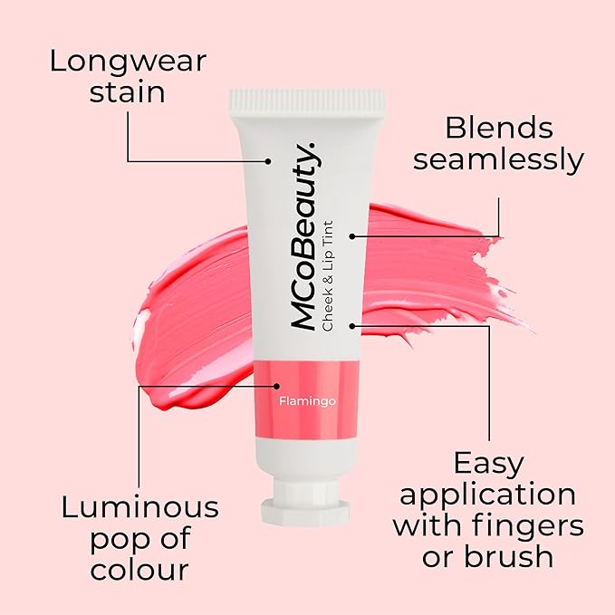 MCoBeauty - Cheek and Lip Tint - Dewy Gel-Cream Formula for Buildable Color - Multi-Use, Soft Radiant Finish - Flamingo, Peach Coral Shade - Tinta para Labios, Liquid blush for Cheeks & Lips