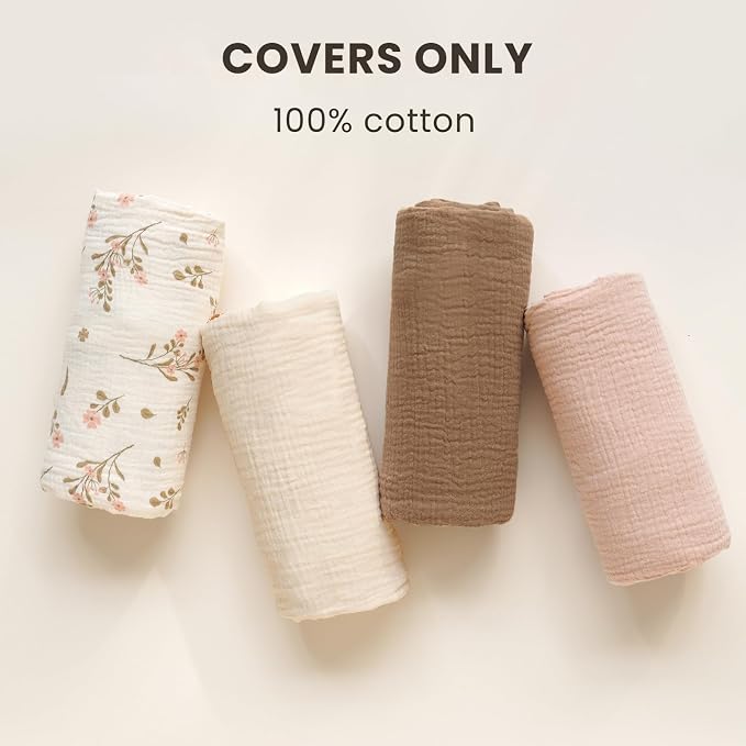 Konssy Muslin Baby Lounger Cover 2 Pack, 100% Cotton Newborn Lounger Cover, Soft and Breathable Baby Nest Slipcover for Boys Girls (Brown,Wheat)