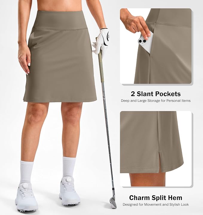 20" Skorts with 3 Pockets | Knee Length, High waisted, Slit Side, Casual, Summer, Travel, Athletic, Tennis, Golf, Skirts for Women