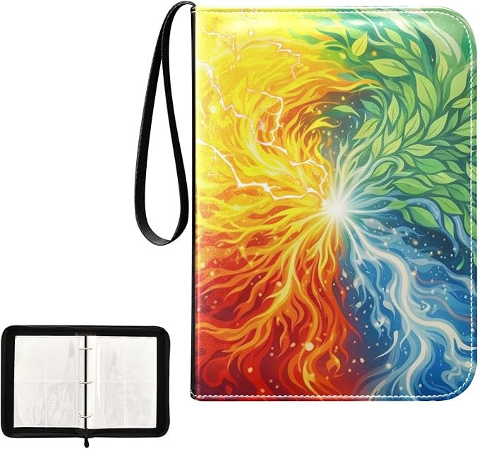 Watercolor Card Binder, 4 Pocket Trading Card Holder with 50 Removable Sleeves, Zipper Card Binder Fits 400 Cards, Collection Card Storage Case Album Book Gifts