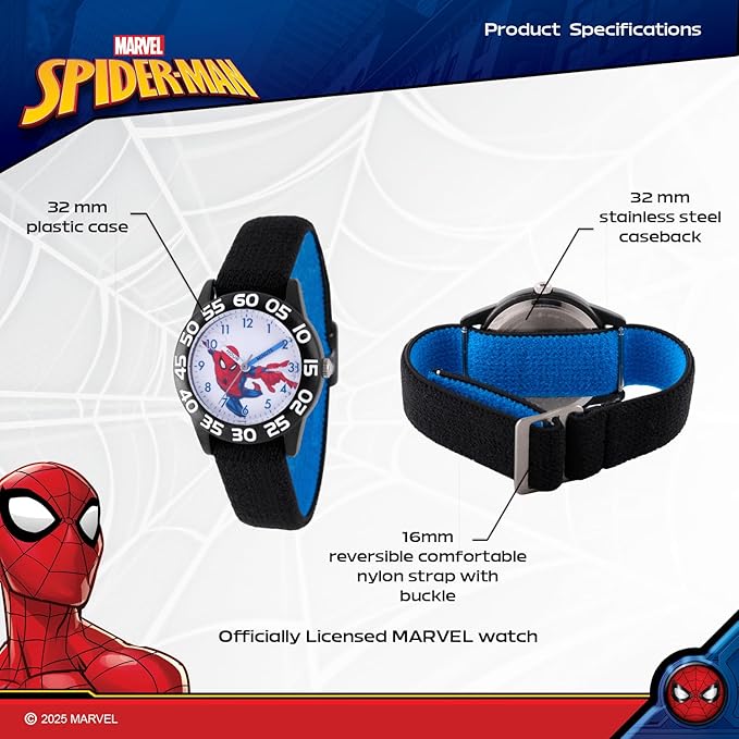 Marvel Spiderman Watch for Kids - Spiderman Watch Boys - Spider-Man Watches for Boys 4-6 - Toys - Kids - Marvel Toddler - Silver Case - 3D Silicone Plastic Strap