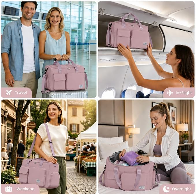 FIORETTO Women's Gym Duffle Bag with Shoes Compartment, 30L Capacity, Ideal for Travel, Gym, Sports, Duffel, Weekender