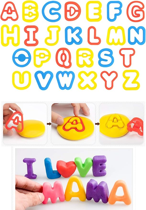 Letter Molds Tools Set for Kids 69Pcs Accessories, Rollers and Cutters, Numeral Various Plastic Animal Molds and Art Clay Tools for Creative Cutting