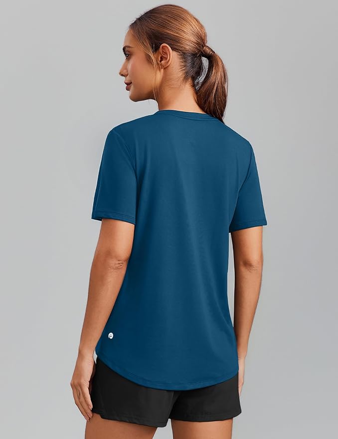 PINSPARK Soft Workout Tops for Women Short Sleeve V Neck Moisture Wicking UPF 50+ Sun Protection Quick Dry Gym Shirts